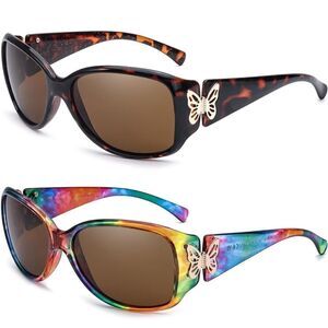 🦋🦋Pack Polarized Sunglasses for Women Trendy Wraparound Glasses Butterfly